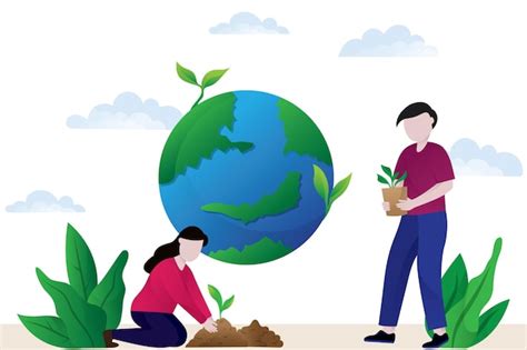Premium Vector Earth Day Concept Kids Planting Trees For Green Nature
