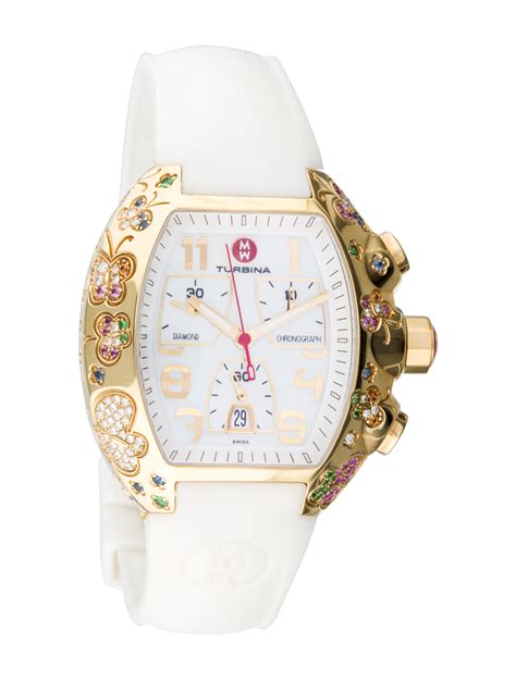 Michele Turbina Butterfly Chronograph Watch Gold Gold Tone Metal