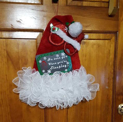 Santa Hat Door Wreath Lighted Christmas Wreath Etsy Christmas
