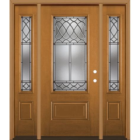 Masonite Sheldon 64 In X 80 In Fiberglass 3 4 Lite Left Hand Inswing Oakcrest Stained Prehung