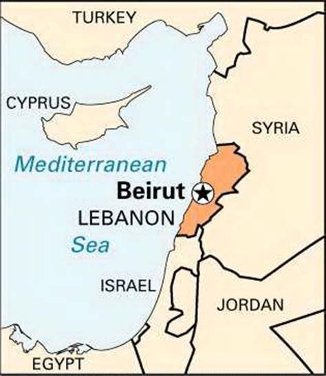 This map shows a combination of political and physical features. Beirut | national capital, Lebanon | Britannica.com