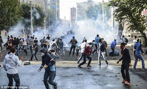 Rage Crowds In Diyarbakir Southern Turkey Throw Rocks And Bottles At