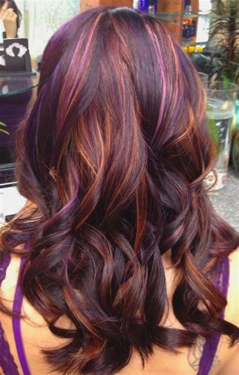 Long Black Hairstyles With Plum Highlights