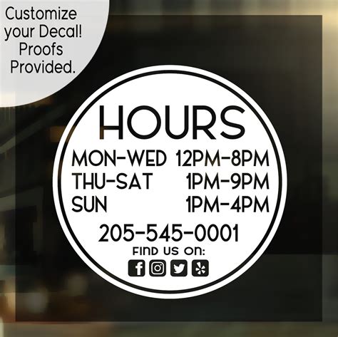 Business Hours Vinyl Decal For Store Front Etsy