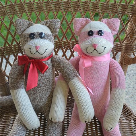 Sock Monkey Kitty Cat Doll With Or Without Personalized Heart Etsy