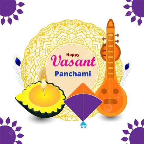 Happy Vasant Panchami Design Con Veena Vela Kyte Y Mandala Png Panchami Vasant Vasant