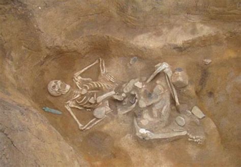An Image Of A Skeleton In The Middle Of Some Dirt And Rocks With One