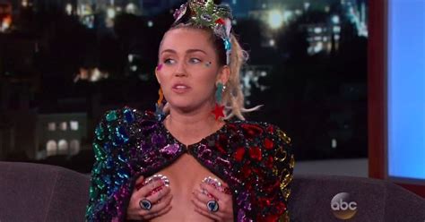 Miley Cyrus Leaves Jimmy Kimmel Flustered By Wearing Heart Shaped Nipple Pasties For Chat Show