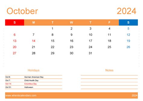 Free Printable 2024 October Monthly Calendar