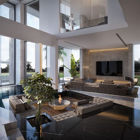 contemporary luxury home open plan high ceiling living room pool 2 idesignarch interior
