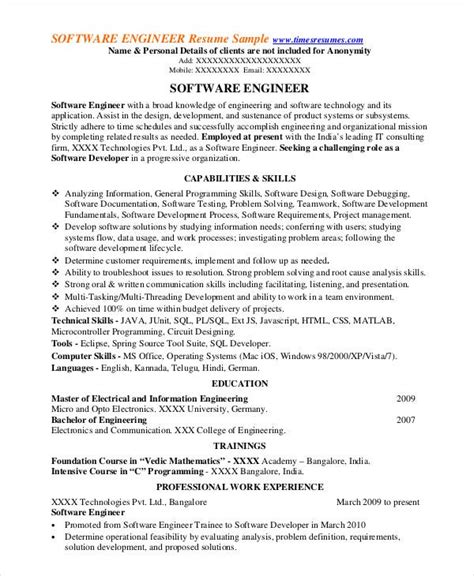 Download our free example and begin improving your resume today. Software Engineer Resume Example - 15+ Free Word, PDF Documents Downlaod | Free & Premium Templates