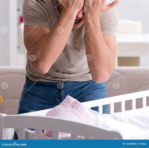 Young Father Dad Frustrated At Crying Baby Stock Image Image Of