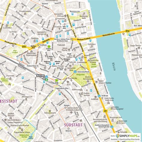 Stadtplan Bonn Vektor Download Illustrator Pdf Simplymapsde