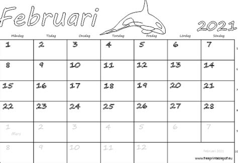 Redo att skriva ut, den här kalendern är helt gratis. Almanacka Februari 2021 skriva ut | Gratis utskrivbara PDF