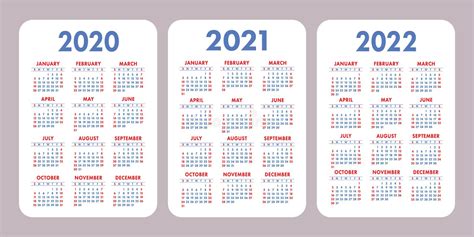 Calendar 2020 2021 2022 Years Vertical Vector Calender Design Stock