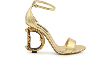 dolce and gabbana gold tone leather keira sandals in metallic lyst