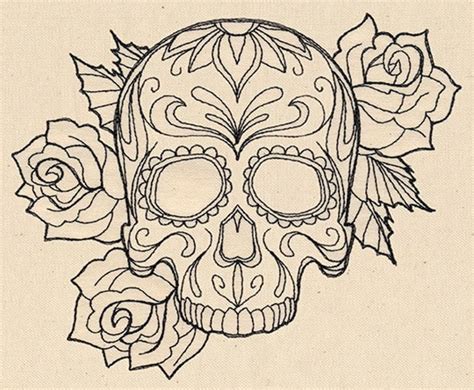 A tattoo stencil is used to accurately transfer a design from paper to your skin. Black Outline Gangster Sugar Skull With Roses Tattoo ...