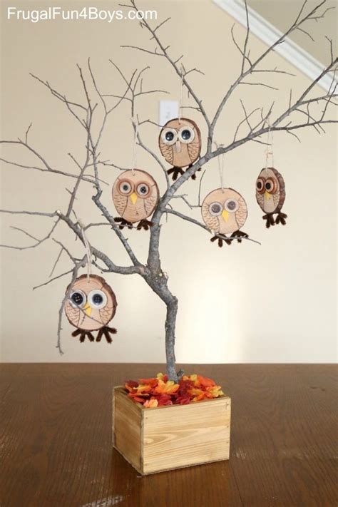 How To Make Adorable Wood Slice Owl Ornaments And An Owl Tree Frugal