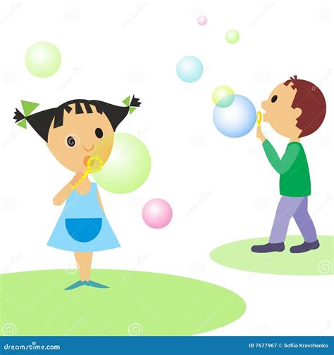 Children And Bubbles Stock Vector Illustration Of Blowing 7677967