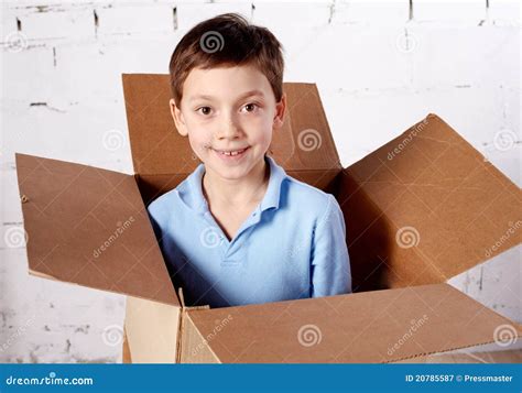 Boy In Box Stock Image Image Of Glad Looking Inside 20785587