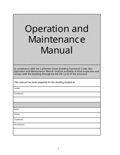 California Operation And Maintenance Manual Fill Out Sign Online And