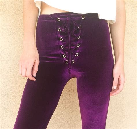 Lace Up Velvet Flares Bell Bottoms High Waist High Rise Made To