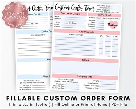 Fillable Custom Order Form Business Invoice Form Template Etsy