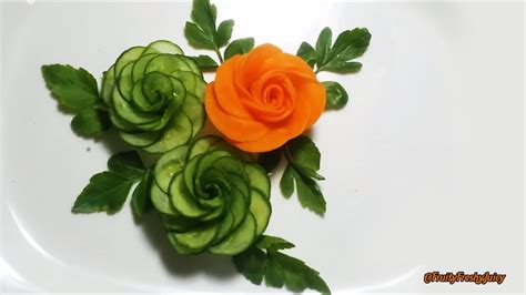 How To Make Cucumber Rose Garnish Cucumber And Carrot Carving And Cutting
