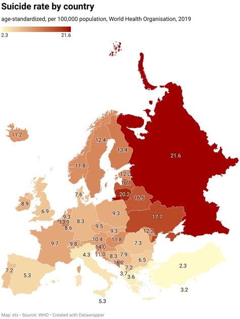 Oc Suicide Rates By Country And Sex In Europe Rdataisbeautiful