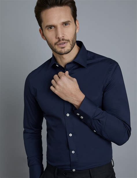 Mens Formal Navy Extra Slim Fit Stretch Shirt With Piping Single