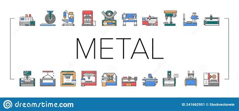 Metal Working Machine Collection Icons Set Vector Stock Vector Illustration Of Linear