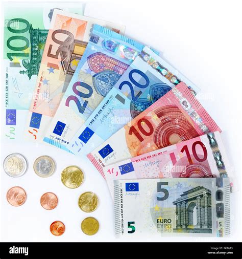 Image Of Various Denominations Of Banknotes And Coins Of Euro Currency