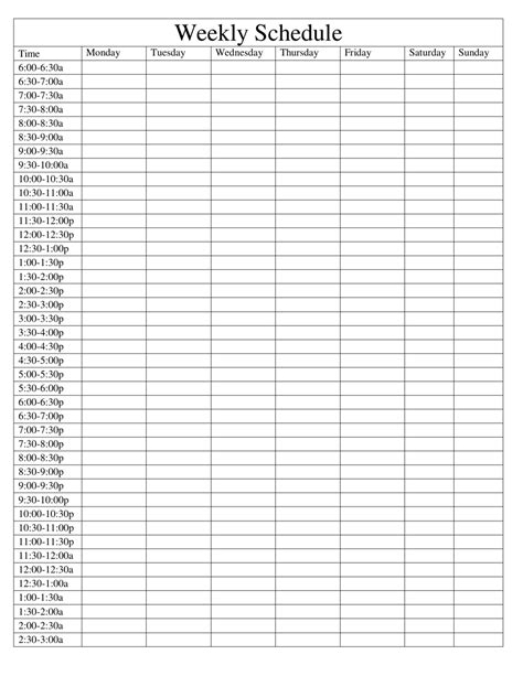 Weekly Schedule Template Classic Table Download Fillable Pdf