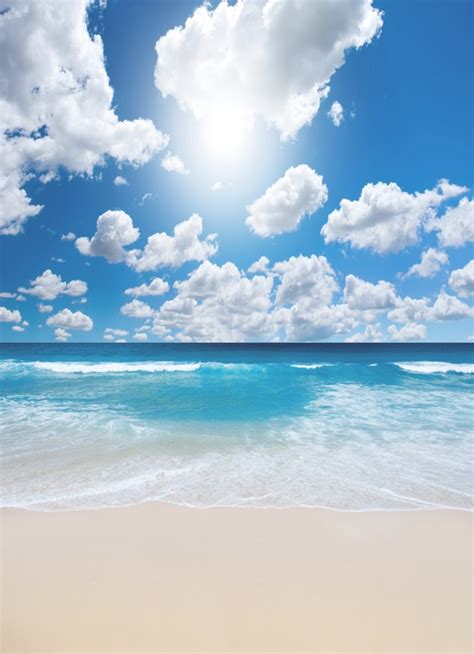 Laeacco White Clouds Blue Sky Seaside Beach Photography Backgrounds