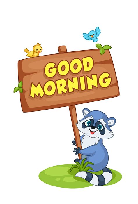 Raccoon Cartoon Holding A Good Morning Board 619104 Vector Art At Vecteezy