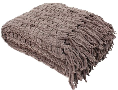 Luxury Chenille Woven Throw Blanket With Fringe 50x60 Reversible Soft