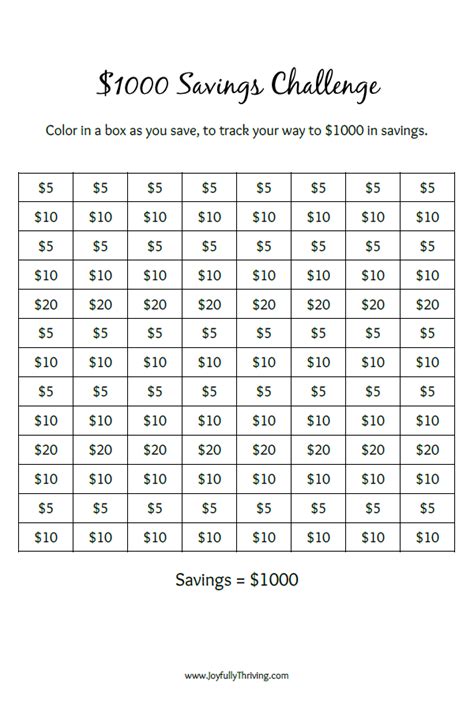 Savings Challenge Printable Pdf Free