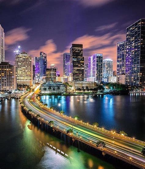 Miami At Night Miami City Miami Skyline Miami Travel
