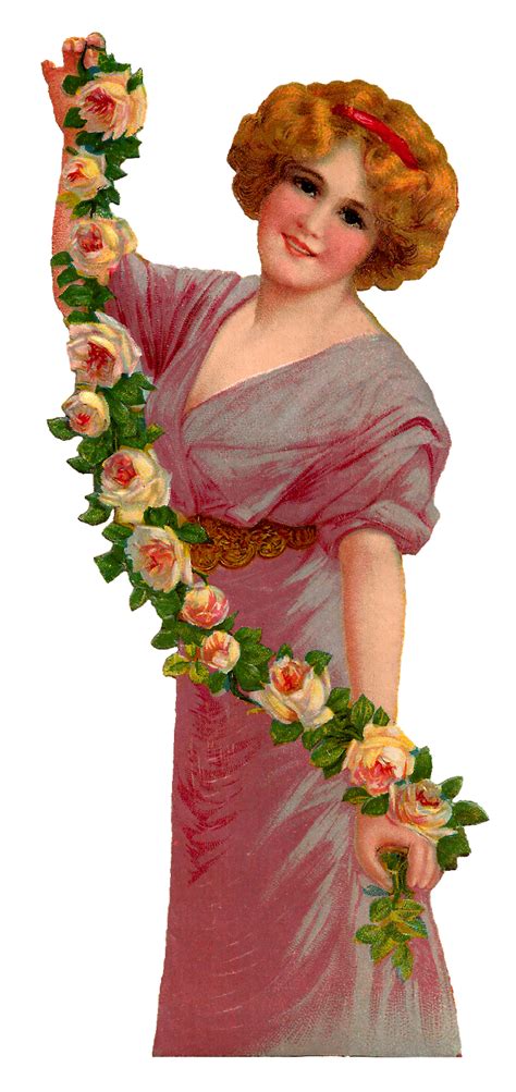 Antique Images Free Victorian Woman Holding Roses Clip Art Digital