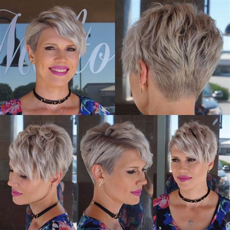 Wavy Platinum Blonde Textured Pixie Crop With Side Swept