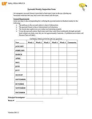Harness inspection checklist template a safety harness inspection checklist is used before commencing daily tasks to ensure the integrity of safety harnesses and reduce the risk of falling. Eye Wash Station Checklist +Spreadsheet - Work Sign In ...