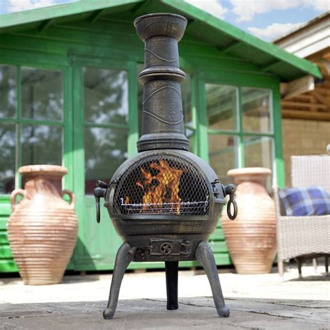 Large Cast Iron Chimenea With Grill By Garden Leisure Wall Mounted