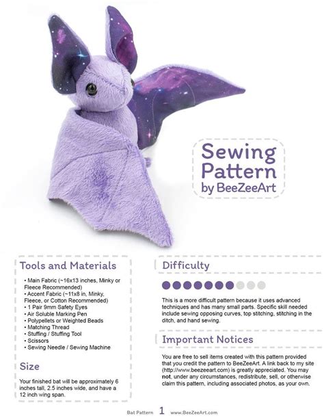 Updated Bat Pattern By Beezee Art Animal Sewing Patterns Stuffed