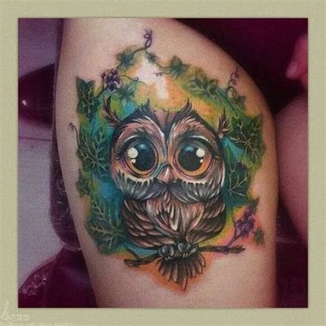 Owl With Green Leaves Tattoos Tatouage Gothique Chouette Tatouage