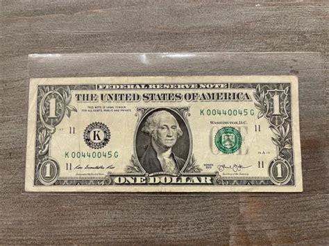 Fancy Serial Number 1 One Dollar Bill K 00440045 G Trinary 2013 4