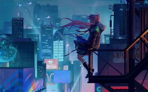 City Anime Girl Alone 4k Wallpaper