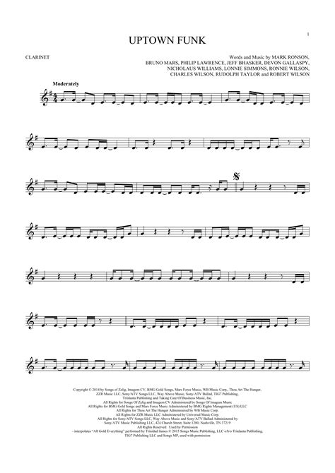 Uptown Funk Feat Bruno Mars Clarinet Solo Print Sheet Music Now