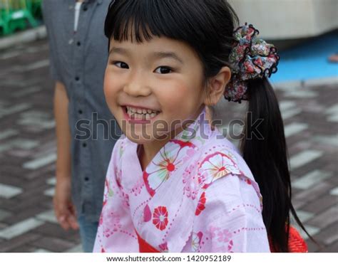Asian Kids Wearing Japanese Traditional Yukata Stock Photo 1420952189