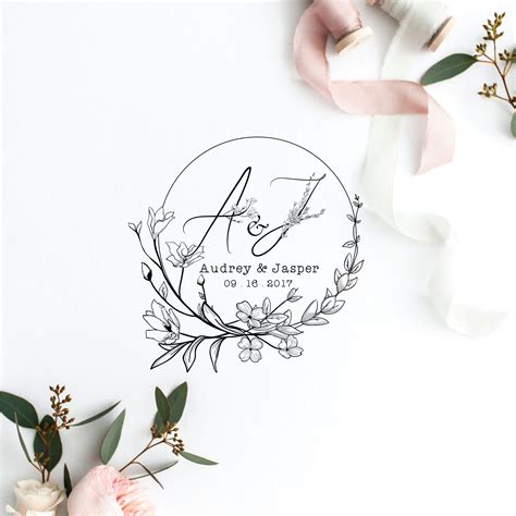 Hand Drawn Floral Wreath Wedding Monogram Designrustic Wedding Logo