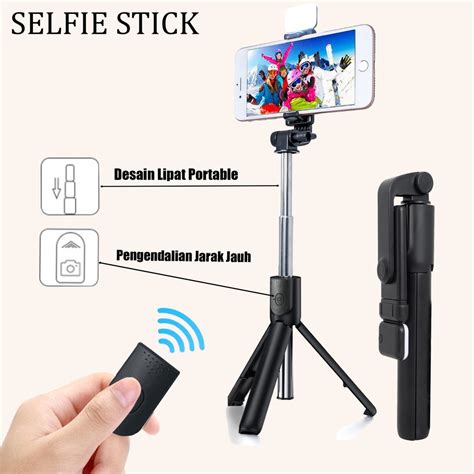 jual selfie stick tongsis tripod led holder 3 in 1 with wireless remote smartphone bluetooth